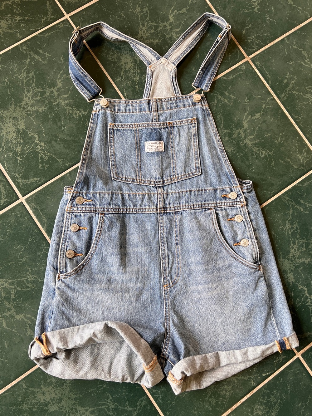 Levi's Light Blue Denim Short Overalls - Picture 4 of 7